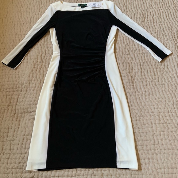 Ralph Lauren NWT Women’s Black/White Color Block Sheath Dress w/Scoop Neck - Picture 1 of 11